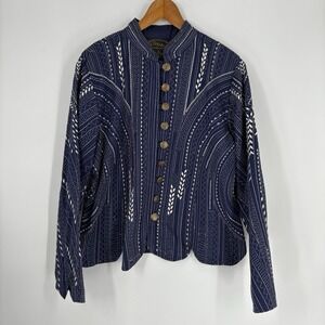 Alex‎ Kim Womens Embroidered Jacket Petite Large Blue Boho Western Rodeo Artsy